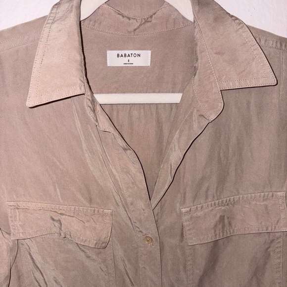 Aritzia Babaton Beige Long Sleeve Button Up Blouse - Picture 4 of 7